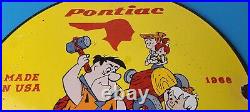 Vintage Pontiac Automobiles Sign Flintstones Cave Man Porcelain Gas Pump Sign