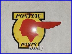 Vintage Pontiac Porcelain Sign Logo Indian Head General Motors Firebird (NICE)