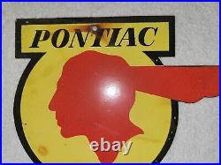 Vintage Pontiac Porcelain Sign Logo Indian Head General Motors Firebird (NICE)