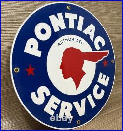 Vintage Pontiac Service Porcelain Sign Dealership Gas Station Motor Oil Garage