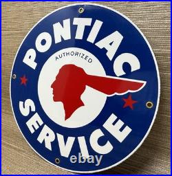 Vintage Pontiac Service Porcelain Sign Dealership Gas Station Motor Oil Garage