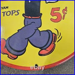 Vintage Popeye Drink Old Us Gasoline Oil Gas Pump Enamel Porcelain Sign