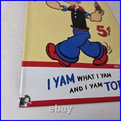 Vintage Popeye Porcelain Sign Drink 5¢ I Yam What I Yam Sign