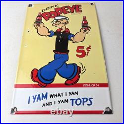 Vintage Popeye Porcelain Sign Drink 5¢ I Yam What I Yam Sign