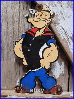 Vintage Popeye The Sailor Man Porcelain Sign Old Cartoon Gas Station Oil Service