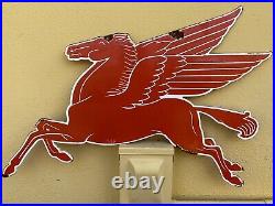 Vintage Porcelain 1953 Mobil Oil Pegasus Horse Sign Metal USA Lube Gas Station