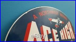 Vintage Porcelain Ace High Gas Oil Service Station Aviation Northwest Pump Sign