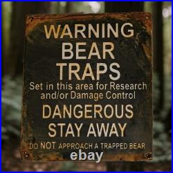Vintage Porcelain Bear Trap Sign US Forestry Service Wildlife Gas Oil