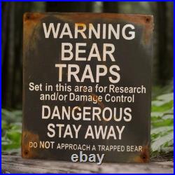 Vintage Porcelain Bear Trap Sign US Forestry Service Wildlife Gas Oil