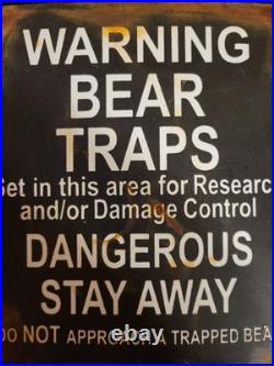 Vintage Porcelain Bear Trap Sign US Forestry Service Wildlife Gas Oil