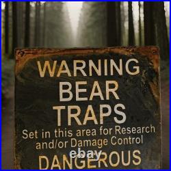 Vintage Porcelain Bear Trap Sign US Forestry Service Wildlife Gas Oil