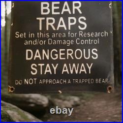 Vintage Porcelain Bear Trap Sign US Forestry Service Wildlife Gas Oil Vintage Porcelain Bear Trap Sign US Forestry Service Wildlife Gas Oil