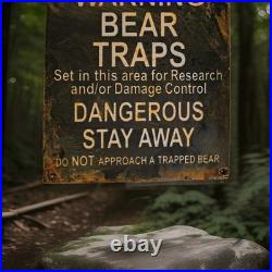 Vintage Porcelain Bear Trap Sign US Forestry Service Wildlife Gas Oil