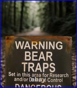 Vintage Porcelain Bear Trap Sign US Forestry Service Wildlife Gas Oil