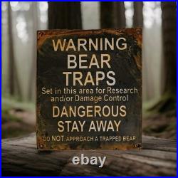 Vintage Porcelain Bear Trap Sign US Forestry Service Wildlife Gas Oil