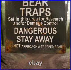 Vintage Porcelain Bear Trap Sign US Forestry Service Wildlife Gas Oil