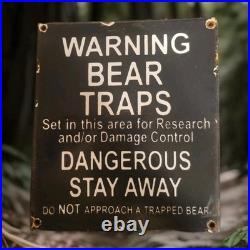 Vintage Porcelain Bear Trap Sign US Forestry Service Wildlife Gas Oil