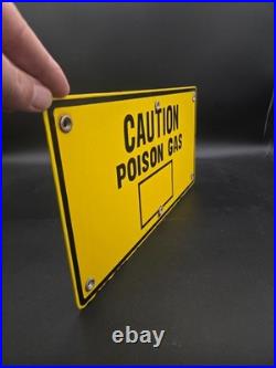 Vintage Porcelain CAUTION POISON GAS Industrial Safety Sign H2S Oil Gas Station