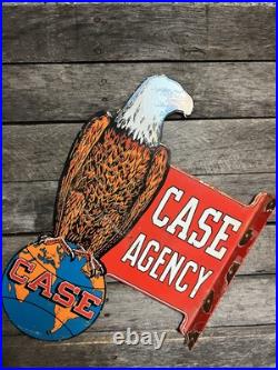 Vintage Porcelain Case Tractors Double Sided Flange Sign