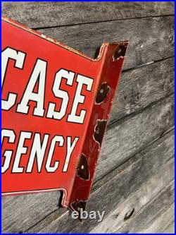 Vintage Porcelain Case Tractors Double Sided Flange Sign