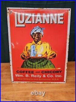 Vintage Porcelain Convex Sign Luzianne Coffee & Chicory New Orleans Americana