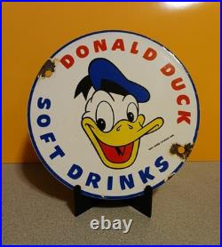 Vintage Porcelain Donald Duck Soft Drinks 6 Sign