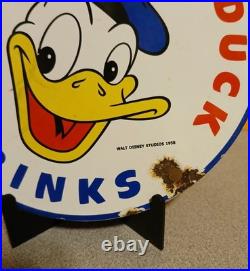 Vintage Porcelain Donald Duck Soft Drinks 6 Sign