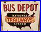 Vintage-Porcelain-Double-Sided-Trailways-Bus-Stop-Sign-Rare-Old-Original-Auto-01-iws