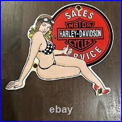 Vintage Porcelain Enamel Harley Davidson Sales & Service Advertising Sign