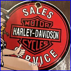 Vintage Porcelain Enamel Harley Davidson Sales & Service Advertising Sign
