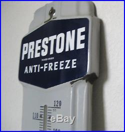 Vintage Porcelain Enamel Prestone Antifreeze Advertising Thermometer Sign 1940's