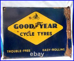 Vintage Porcelain Enamel Sign Good Year Cycle Tyre Double Side With Flange 1930