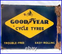 Vintage Porcelain Enamel Sign Good Year Cycle Tyre Double Side With Flange 1930