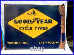 Vintage Porcelain Enamel Sign Good Year Cycle Tyre Double Side With Flange 1930