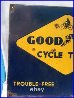 Vintage Porcelain Enamel Sign Good Year Cycle Tyre Double Side With Flange 1930