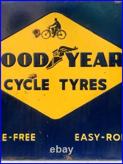 Vintage Porcelain Enamel Sign Good Year Cycle Tyre Double Side With Flange 1930