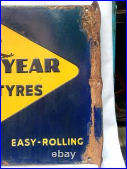 Vintage Porcelain Enamel Sign Good Year Cycle Tyre Double Side With Flange 1930