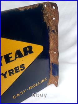 Vintage Porcelain Enamel Sign Good Year Cycle Tyre Double Side With Flange 1930