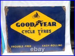 Vintage Porcelain Enamel Sign Good Year Cycle Tyre Double Side With Flange 1930