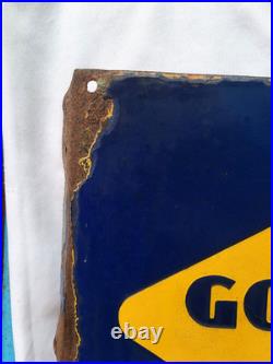 Vintage Porcelain Enamel Sign Good Year Cycle Tyre Double Side With Flange 1930