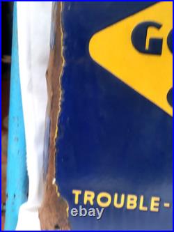 Vintage Porcelain Enamel Sign Good Year Cycle Tyre Double Side With Flange 1930