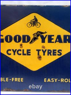 Vintage Porcelain Enamel Sign Good Year Cycle Tyre Double Side With Flange 1930