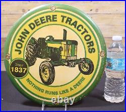 Vintage Porcelain Enamel Sign John Deere Tractors Since 1837