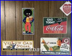 Vintage Porcelain Enameled Steel Advertising Signs Texaco Coca-Cola Lot Of 5