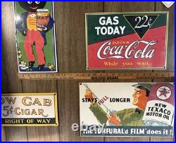 Vintage Porcelain Enameled Steel Advertising Signs Texaco Coca-Cola Lot Of 5
