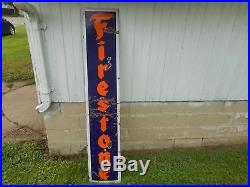 Vintage Porcelain FIRESTONE TIRES GAS STATION OIL 6' VERTICAL ADVERTISING SIGN