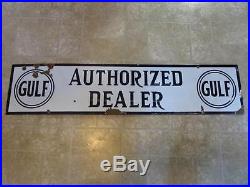 Vintage Porcelain GULF Dealer Gas Station Sign Antique Auto Oil Service 8268
