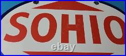 Vintage Porcelain Gasoline Sign Sohio Gas Motor Oil Service Ohio Pump Sign