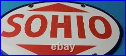 Vintage Porcelain Gasoline Sign Sohio Gas Motor Oil Service Ohio Pump Sign