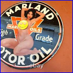 Vintage Porcelain Marland High Grade Motor Oil Women Enamel Memorabilia Sign 8